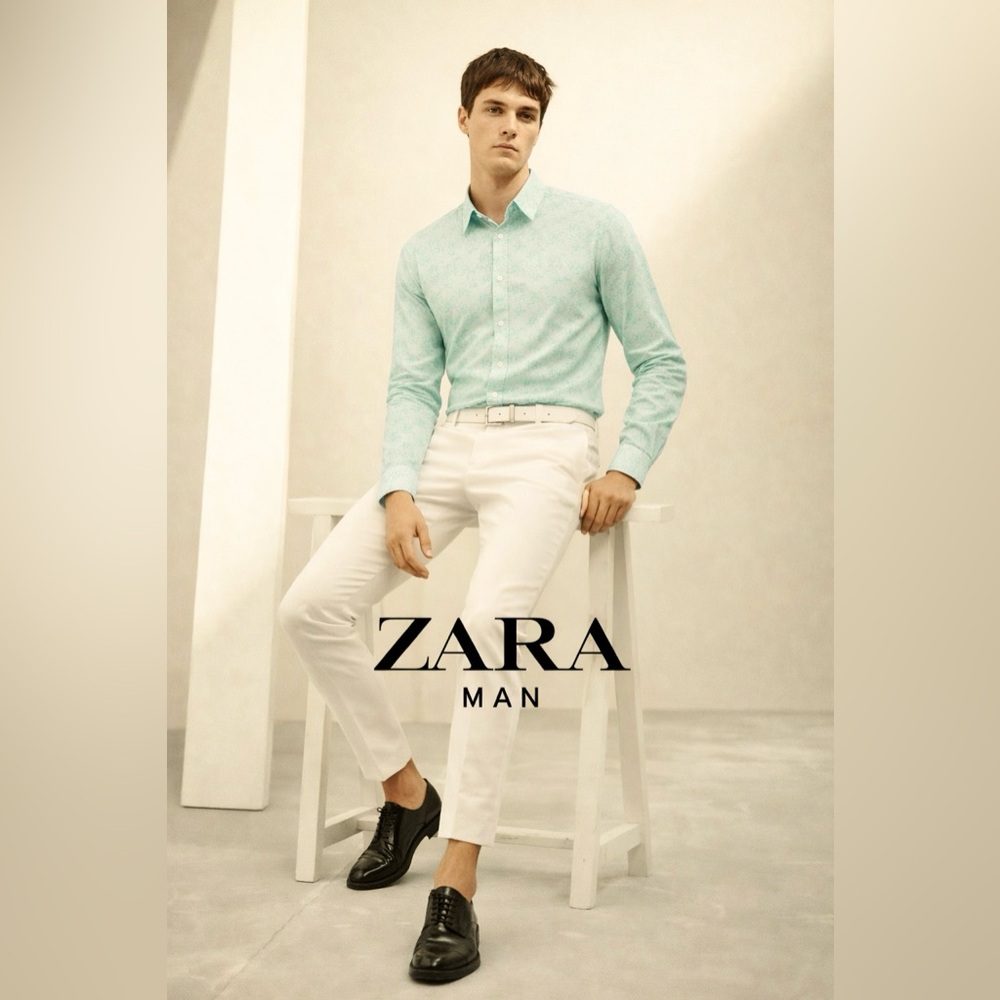 Zara Men's Light Green Slim Fit Shirt Size XL - Picture 2 of 9